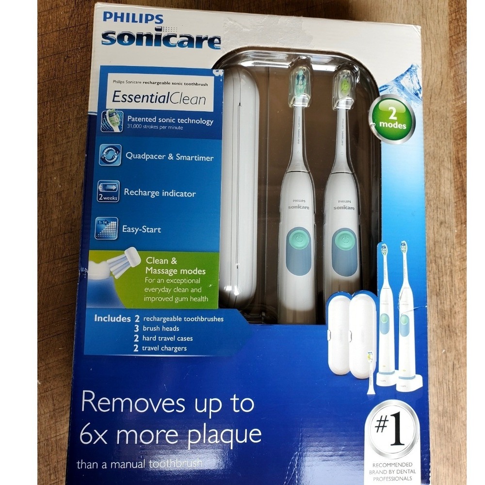 Philips Sonicare EssentialClean Electric Toothbrush White 2 Pack Rechargeable OS